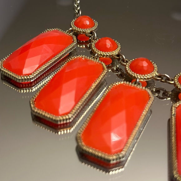 Orange red Faux Gemstone Statement Necklace - Picture 2 of 4